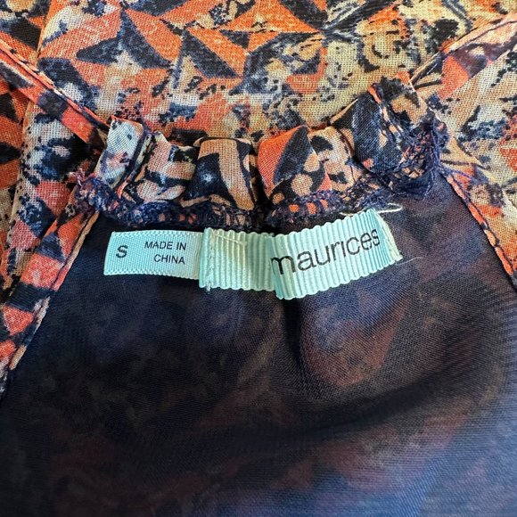 Maurices Womens Navy Red Print Beaded Strappy Sharkbite Hem Lined Tank Size S - Picture 5 of 7